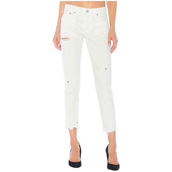 Moussy‎ Vintage Kelley Mid Rise Tapered Ankle Jeans White Distressed Size 26 - Picture 1 of 16